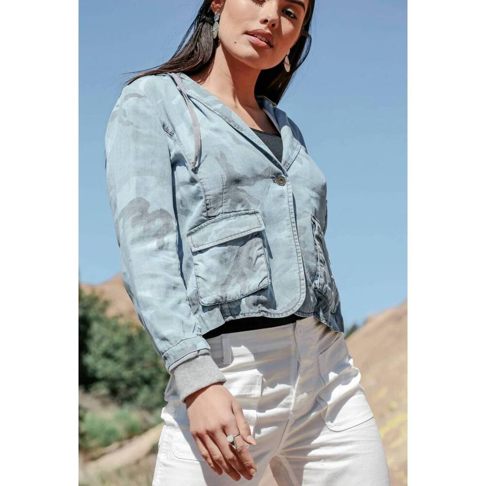 NEW MARRAKECH pamela hooded blazer in denim camo